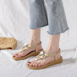 Women Sandals Summer Boho Casual Flat T-Strap Thong Elastic Comfortable Flip Flops Beach shoes