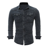 Men's Casual Long Sleeve Denim Shirt Tops Blouse Overshirts Button-Down Pockets