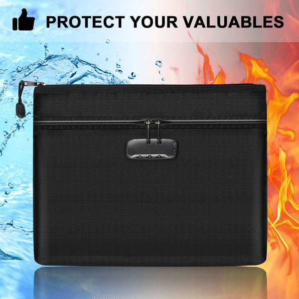 Waterproof Money Bag Fireproof Document Bag Cash Pouch Envelope Holder With Lock