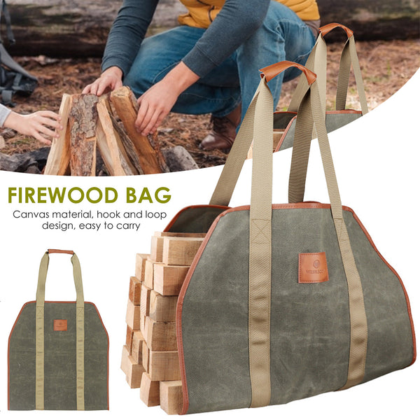 Firewood Log Carrier Bag Waxed Canvas Tote Bag Foldable Firewood Holder for Fireplaces Wood Stoves Outdoor Camping