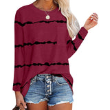 Women's Stripe Print Scoop Neck Loose Fit Long Sleeve T Shirt Pocket Casual Tops