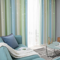 2-Layer Blackout + Sheer Curtains Starry Hollow-Out Stars Curtain Room Darkening Starry Curtain Eyelet Ring Top Window Drape for Kids Girls Children Bedroom Decor