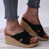 Women Cross Strap Slippers Mules Wedge Anti-Slip Casual Shoes Peep Toe Sandals