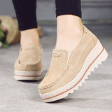 Women Suede Loafers Moccasins Pumps Slip On Wedge Casual Shoes Height Increase