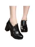 Women's Casual Zipper Lace Platform Mid-Heel Round Toe Oxfords Dress Shoes