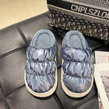 Ladies Cute Solid Color Slippers Round Toe Platform Keep Warm Slippers