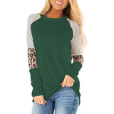 Women Long Sleeve Tops Leopard Splicing Casual Pullover Sweatshirt T-Shirt Tunic