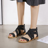 Women Summer Flat Sandals Gladiator Elastic Straps Open Toe Back Zip Beach Shoes