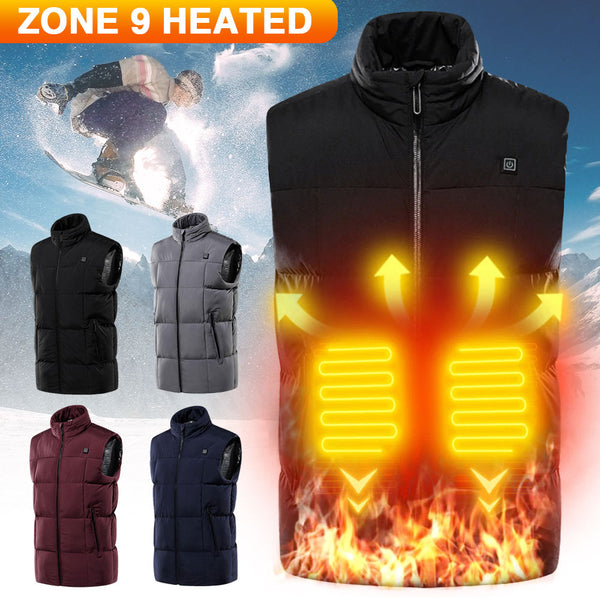 Men's Electric Vest Heated Jacket Thermal Heating Pad Winter Body Warmer 9 Areas
