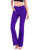 Women Slim Yoga Pants Trousers Fitness Sports Flared Pants Elastic Waist Pockets