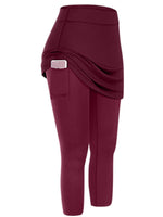 Women's Tennis Skirted Capri Leggings Pockets Elastic Sports Yoga Pants Skirts
