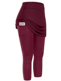 Women's Tennis Skirted Capri Leggings Pockets Elastic Sports Yoga Pants Skirts