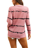 Women's Stripe Print Scoop Neck Loose Fit Long Sleeve T Shirt Pocket Casual Tops