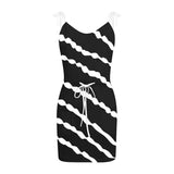 Women Drawstring Sleeveless V Neck Stripe Printed Casual Dress Waist Lightweight