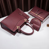 4Pcs Set Leather Handbag Tote Top Handle Satchel Purse Work Bag Shoulder Crossbody Bags with Wallet Card Bag for Women