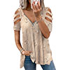 Women's Zipper V Neck Casual T-shirts Summer Hollow Short Sleeve Loose Fit Tops