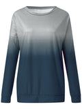 Women Casual Loose Gradient Printed T-Shirt Splicing Long Sleeve Blouse Pullover