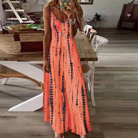 Women's Stitch Tie Dye Printed Dress V Neckline Summer Maxi Sleeveless Dresses
