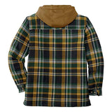 Men's Plaid Stripes Print Jacket Zip Top Hooded Long Sleeve Coat Thicken Coat