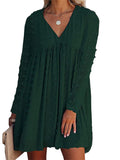 Women's Solid Color V-Neck Mini Dresses Casual Long Sleeve A-Line Dresses Ruched