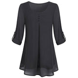 Women's Adjusted 3/4 Sleeve Crew-Neck Chiffon Shirt Casual Loose Pullover Blouse