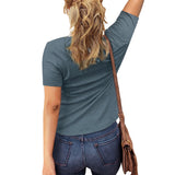 Women Solid Knitted Short Sleeve T-Shirt Loose Blouse Pullover Tunic Top Buttons