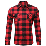 Men's Casual Plaid Printed Shirt Overshirts Lapel Long Sleeve Tops Dual Pockets