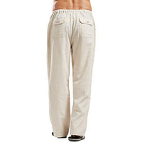 Men Cotton Linen Pants Yoga Drawstring Baggy Elastic Waist Loose Trousers Slacks