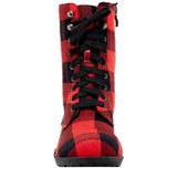 Women Red Plaid Chunky Mid Calf Boots Shoes Warm Booties Lace Up& Zip Round Toe
