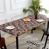 Elastic Fitted Rectangle Tablecloth Polyester Printed Table Cover Dust-Proof Washable Dining Tablecloth for Banquet, Wedding, Party