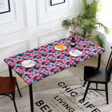 Elastic Fitted Rectangle Tablecloth Polyester Printed Table Cover Dust-Proof Washable Dining Tablecloth for Banquet, Wedding, Party