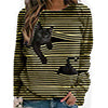 Women 3D Animal Patterns Stripes Design Long Sleeve T-shirt Crew Neck Loose Tops