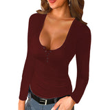 Women's Casual Solid Long Sleeve Top Loose T-Shirt Blouse Pullover Tunic Buttons