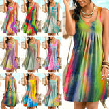 Women's Tie Dye Sleeveless Short Dress Ladies Summer Casual Vest Top Mini Dress