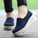 Women Suede Loafers Moccasins Pumps Slip On Wedge Casual Shoes Height Increase