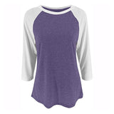 Women Color Matching Crew Neck 3/4 Sleeve T-Shirt Pullover Blouse Tops Tunic Tee