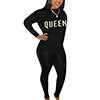 Women Letter Design Rhinestone Faux Pearl Two-Piece Suit Party Sexy Tracksuit