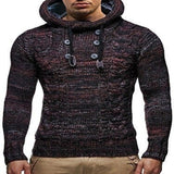 Men Fashion Knitted Tops Pullover Hoodies Long Sleeve Turtleneck Hooded Sweater