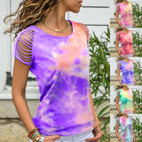 Tie Dye strapless Ripped T-shirt Tee Hipster Fashion Festival Grunge Rainbow Top