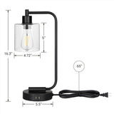 Touch Control Industrial Table Lamps Bedside Nightstand Lamps with Glass Shade, 3-Way Dimmable Reading Lamps for Bedroom Living Room with 2 USB Ports