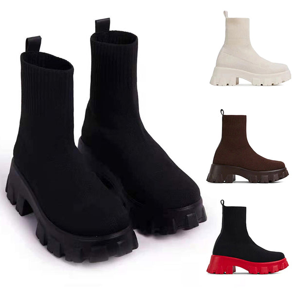 Women Ladies Casual Chunky Heel Shoes Platform Slip On Sock Fashion Sneakers