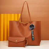 2Pcs Women PU Leather Tote Handbag Fashion Shopper Shoulder Bag Purse Satchel with Matching Wristlet Wallet for Mom Girls Gifts