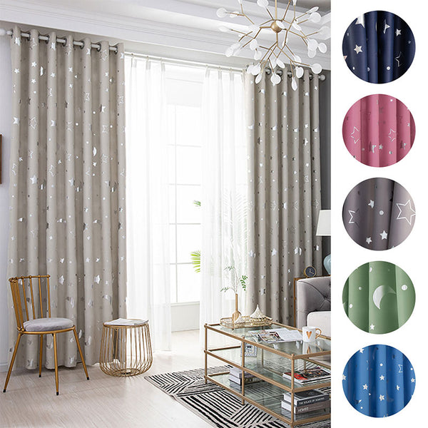 Moon and Stars Blackout Curtains for Girls Bedroom Grommet Thermal Insulated Room Darkening Printed Kids Curtains