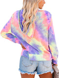 Womens Loose Tie Dye Printed Hoodie Cardigan Long Sleeve Hooded Sweater Tops Zip