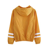 Womens Double Stripes Stitching Long Sleeve Hooded Sweatshirt Hoodie Pullover