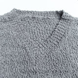 Womens Fuzzy Knitted Sweater Sherpa Fleece Side Slit Full Sleeve Jumper Outwears