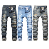 Men Ripped Jeans Straight Skinny Slim Fit Denim Pants Destroyed Frayed Trousers