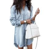 Plus Size Women Fashion Long Sleeve Shirt Dress Casual Denim Dresses Party Office Wear
