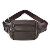 Unisex Cowhide Leather Fanny Pack Waist Bag Belt Pouch Travel Purse Multi-Pocket