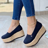 Womens Breathable Solid Color Slip On Round Toe Casual Daily Wear Platform Shoes